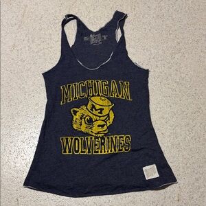 Original Retro Brand Navy Tank with Yellow Michigan Wolverines Graphic